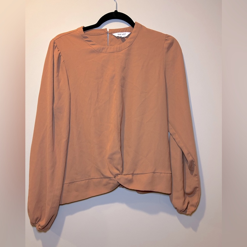 Nine West Twist Front Long Sleeve Brown Blouse‎ Size Medium